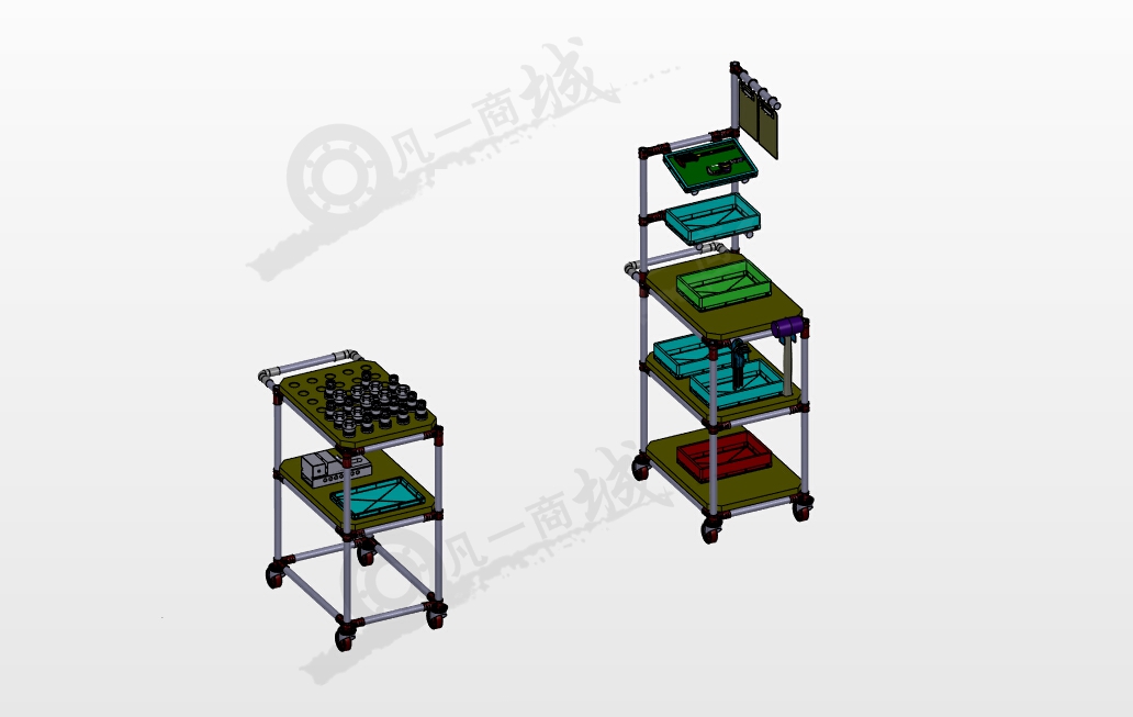 帶腳輪工作臺組合圖紙 模型截圖[1]
