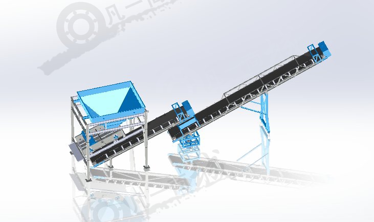 砂子篩選輸送線-二段傾斜砂石輸送帶3D模型圖 模型截圖[2]