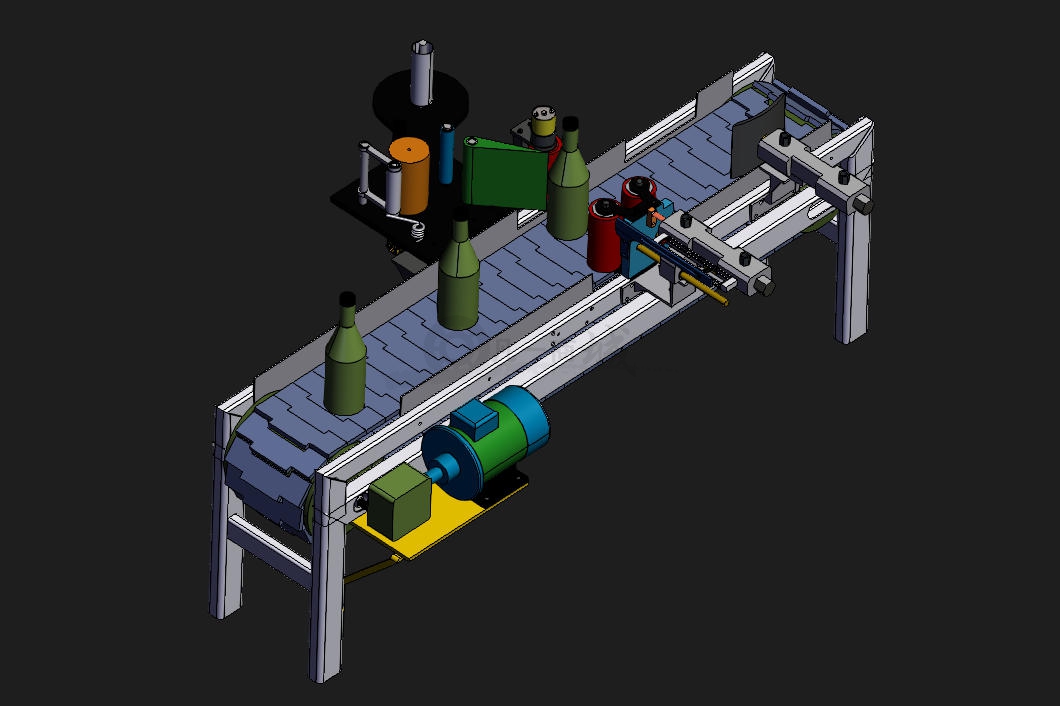 圓柱形瓶子貼標機3D模型圖 模型截圖[1]